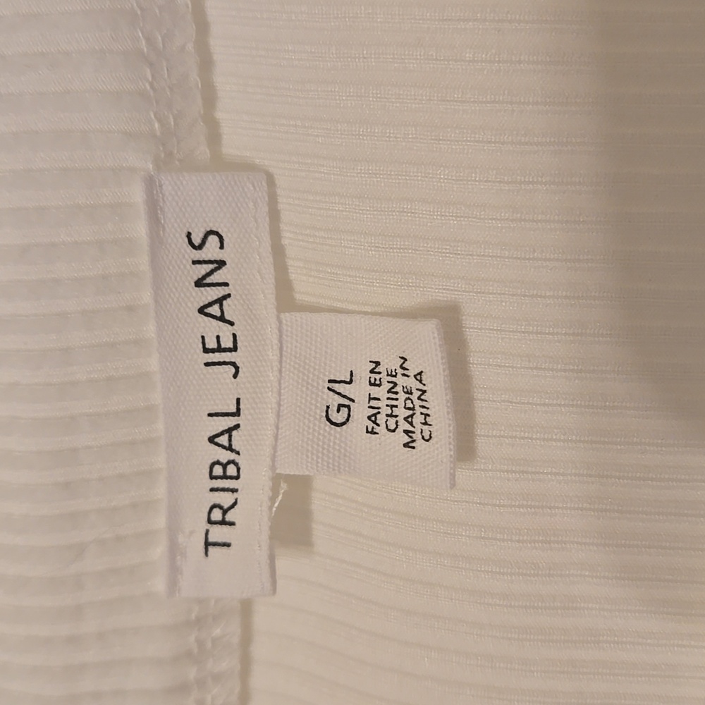 ⛱️Tribal Jeans White Mock Neck Ribbed Long Sleeve Top NWOT Size L - Picture 3 of 10